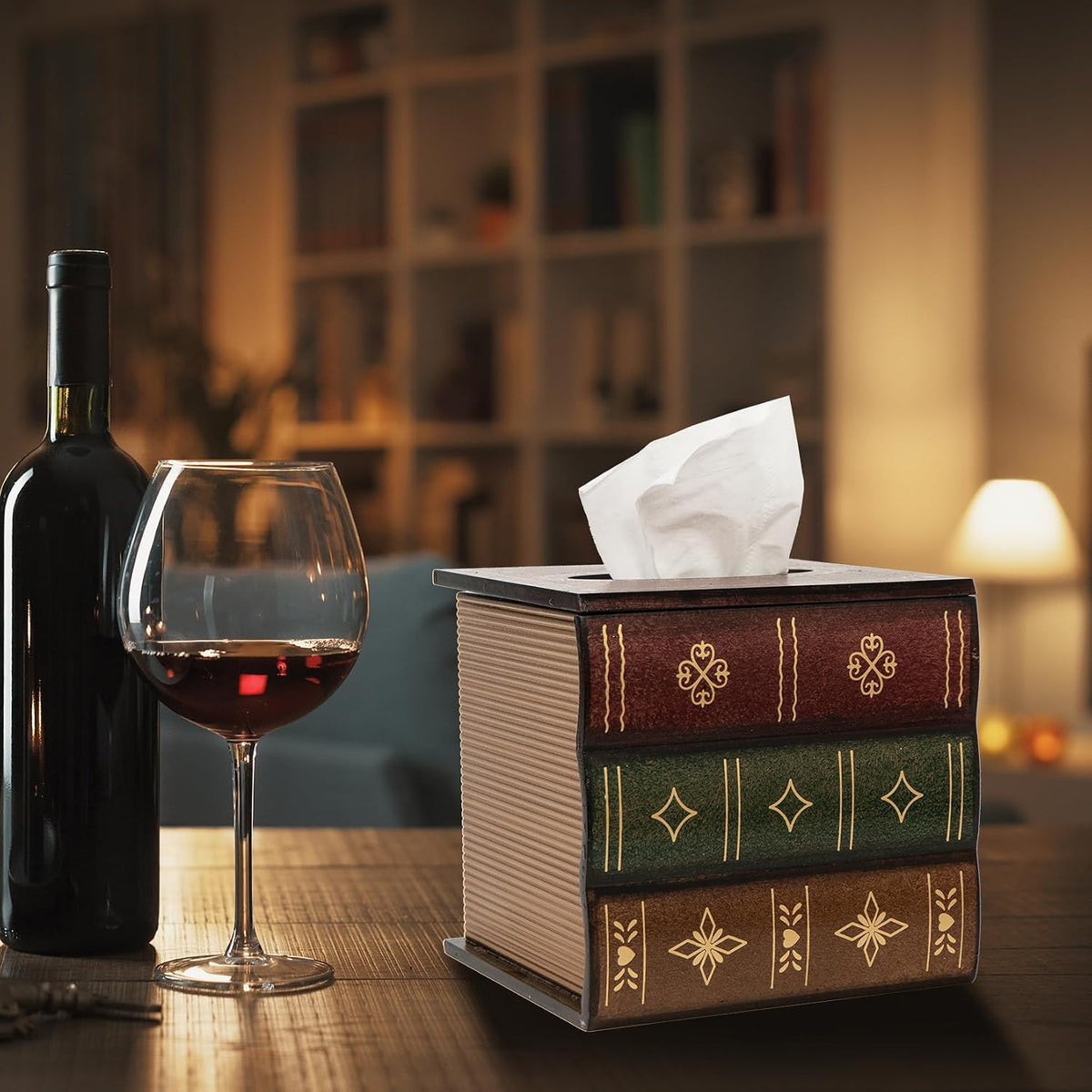 Classical Retro Square Wooden Antique Book Tissue Box Cover Home Decor