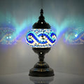 GOGERS Turkish Moroccan Table Lamp Lantern with Handmade Mosaic Glass Lampshade Tiffany Style Bohemian Stained Glass Decorative Desk Lamps Bedside Night Lights for Bedroom (White Multiple Blues)