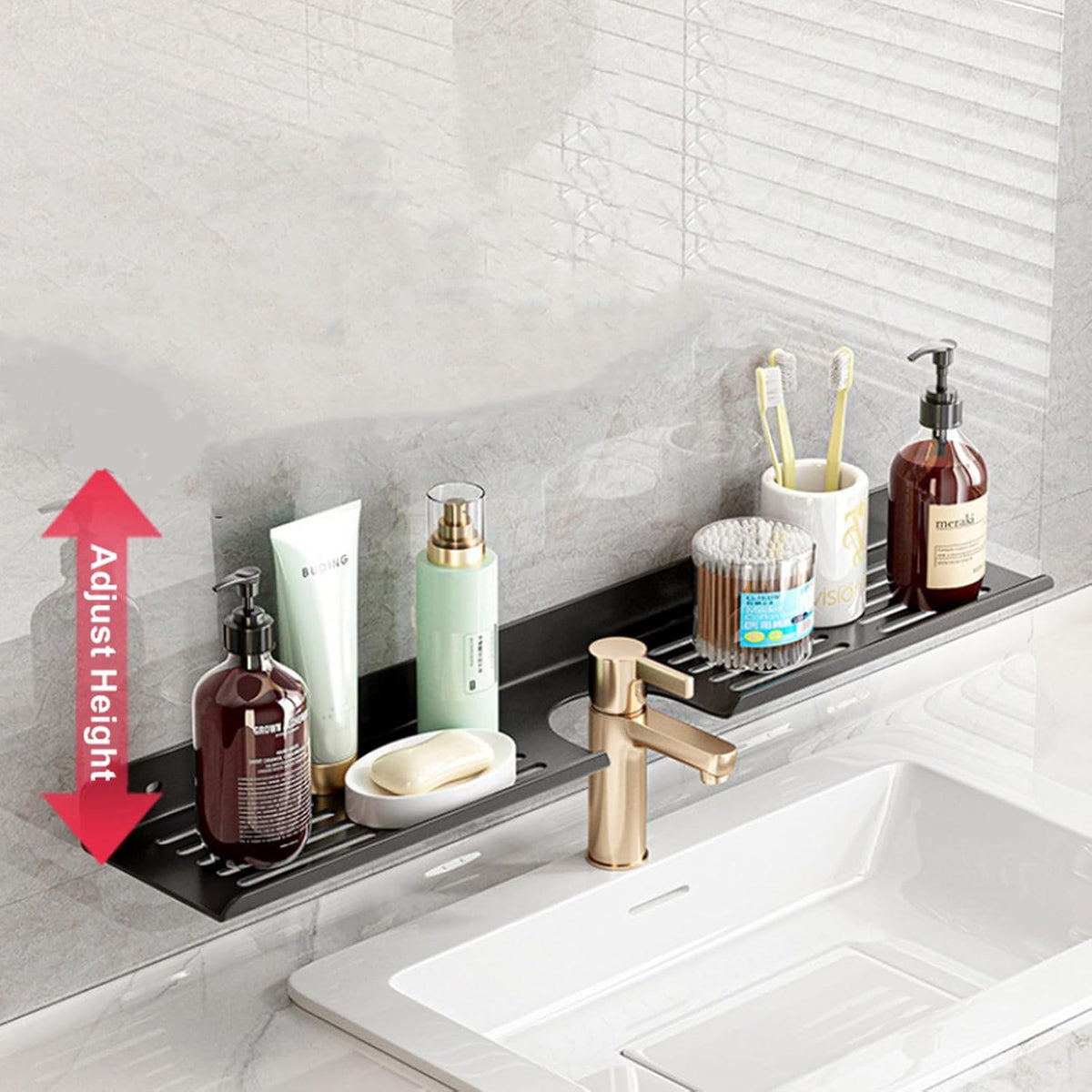 SetGame 24 Inch Metal Sink Shelf for Kitchen Sponge Organizer Holder Over The Faucet - Bathroom Shelf Kitchen Dish Soap Cleaning Brush Holder Organizers Storage Rack Over The Faucet