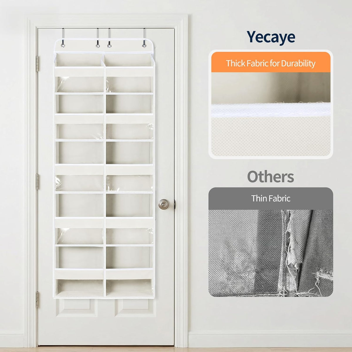 Yecaye Over The Door Organizer, 5 Tier Extra Large Behind Door Storage of 10 Compartments, 80lbs Heavy Duty Door Organizer Hanging with Clear Window for Closet Bedroom Pantry Bathroom, Beige