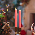 Pink Flameless Taper Candles with Remote & Timer -Leather-Textured Real Wax, 3D Moving Flicker, 400Hr Battery Operated Window Candles (Remote Uses 2 AAA Batteries, Not Included)