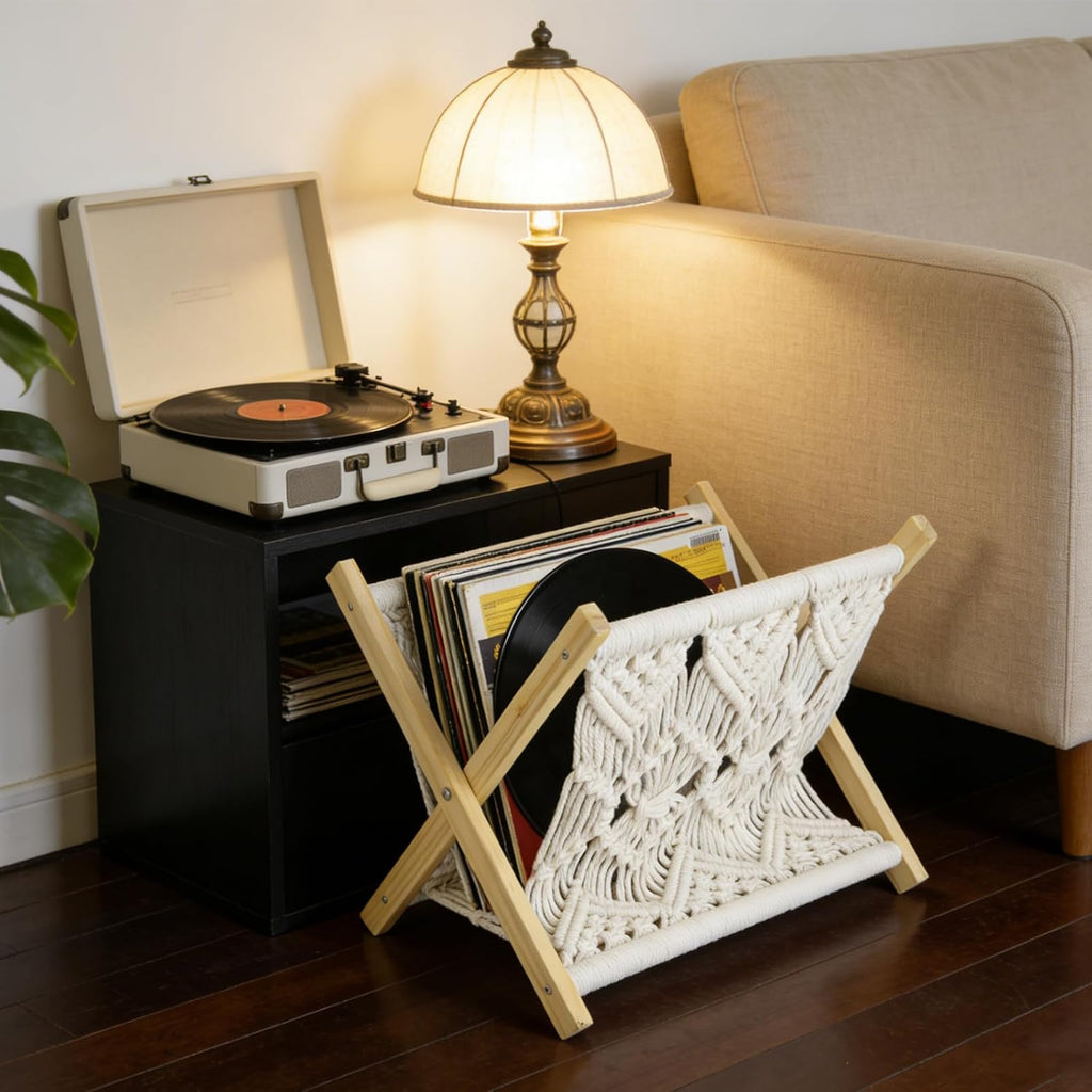Boho Macrame Magazine Holder,Hand-Woven Magazine Rack for Home Office