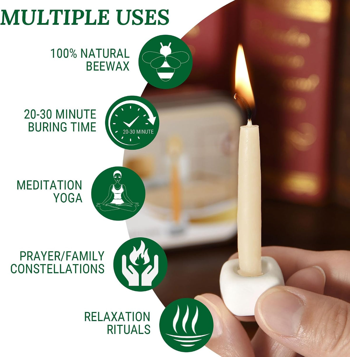Beeswax Candles 10 Pcs 20 Minute Burning Tealight Candles- White