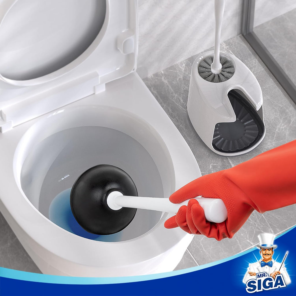 MR.SIGA Toilet Plunger and Brush with Holder for Toilet Cleaning, White