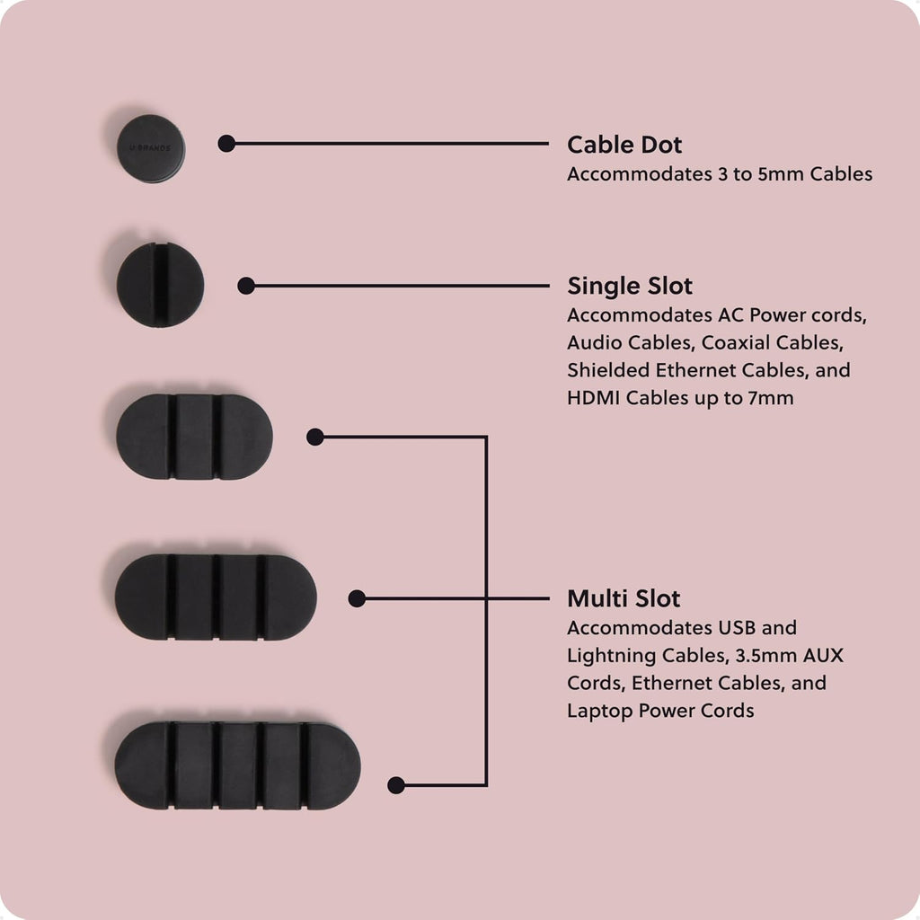 U Brands Silicone Cord Organizers, Set of 15 Cable Clips, Black