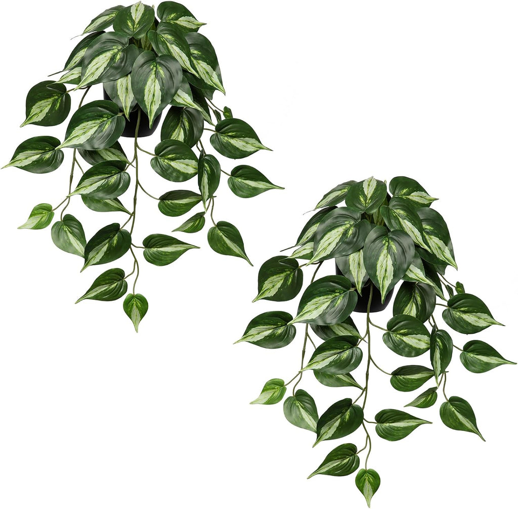 DILATATA 2 Pack Artifitial Hanging Plants 18" Fake Devil's Ivy Golden Pothos Plants, Hanging Potted Plants for Home Office Bedroom Indoor Outdoor Decor