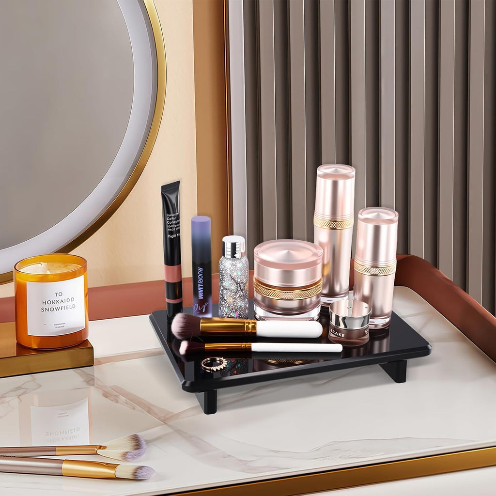 Black Acrylic Bathroom Vanity Tray Countertop Organizer, 9"x5.9"x1.5"