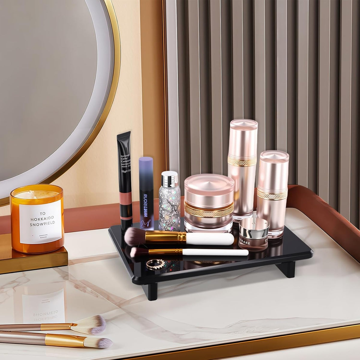 Black Acrylic Bathroom Vanity Tray Countertop Organizer, 9"x5.9"x1.5"