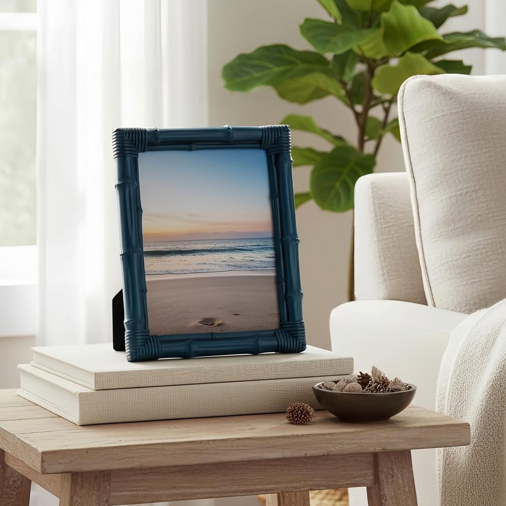 5x7 Picture Frame, Bamboo Photo Frame with Antique Finish Rustic Decorative Frame for Tabletop Display Wall Mount Ideal Gift for Living Room Bedroom Vanity Shelf Decor Keepsake, Ultramarine