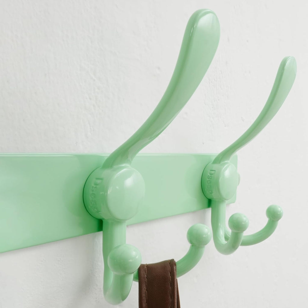 Dseap Coat Rack Wall Mount, Heavy Duty 12-Gauge Base vs Flimsy 1mm, Double-Thick Solid Anti-Snap Hooks, 16” Stud-Mount, Stainless Steel Hanger for Clothes Hat Entryway Closet, Green, Pack of 2