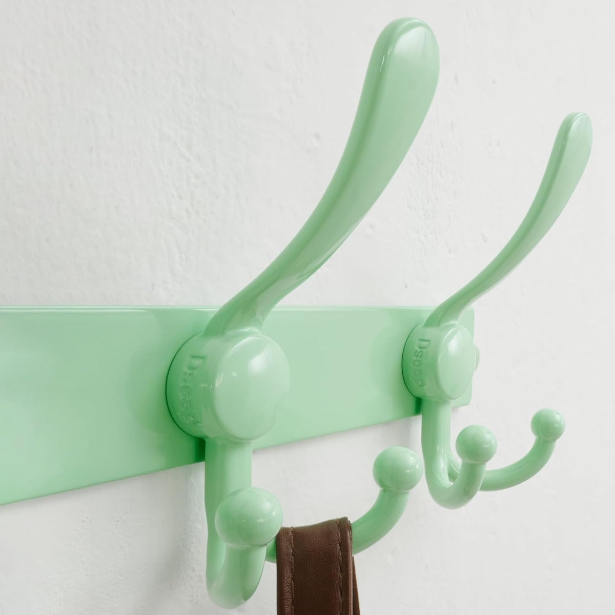 Dseap Coat Rack Wall Mount, Heavy Duty 12-Gauge Base vs Flimsy 1mm, Double-Thick Solid Anti-Snap Hooks, 16” Stud-Mount, Stainless Steel Hanger for Clothes Hat Entryway Closet, Green, Pack of 2