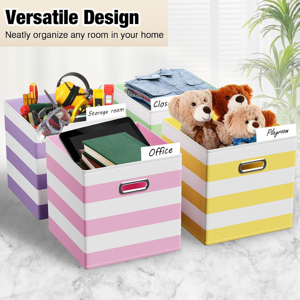 CroBlissful 13 Inch 6 Pcs Fabric Storage Cubes with Handle, Macaron Color