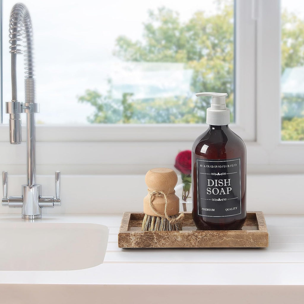 Natural Small Marble Vanity Tray, Stone Organizer for Bathroom & Kitchen