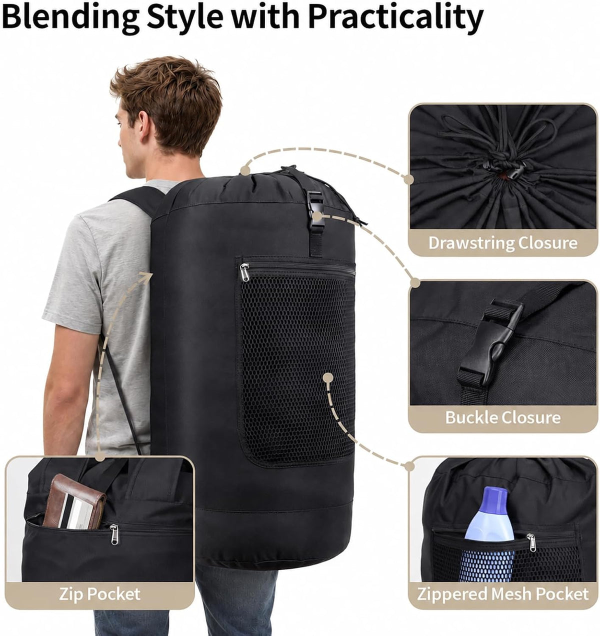 F-color Laundry Backpack Bag for College - Heavy Duty Laundry Bag 75L