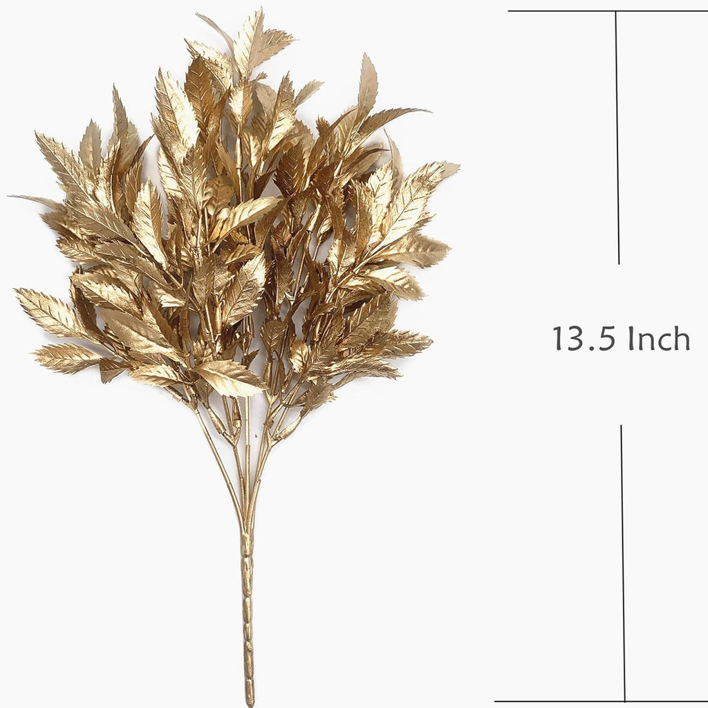 Artificial Golden Leaves Plants, Fake Shrubs Plastic Gold Decoration 4 Pack