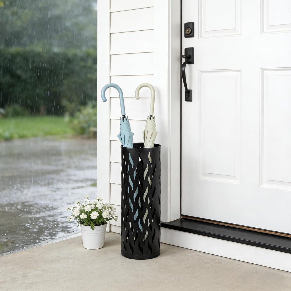 Black Umbrella Holder, Metal Umbrella Stand Holder for Entryway, 16.5 x 5.91 x 5.91 Umbrella Storage Indoor with 4 Hooks Decor for Home, Office