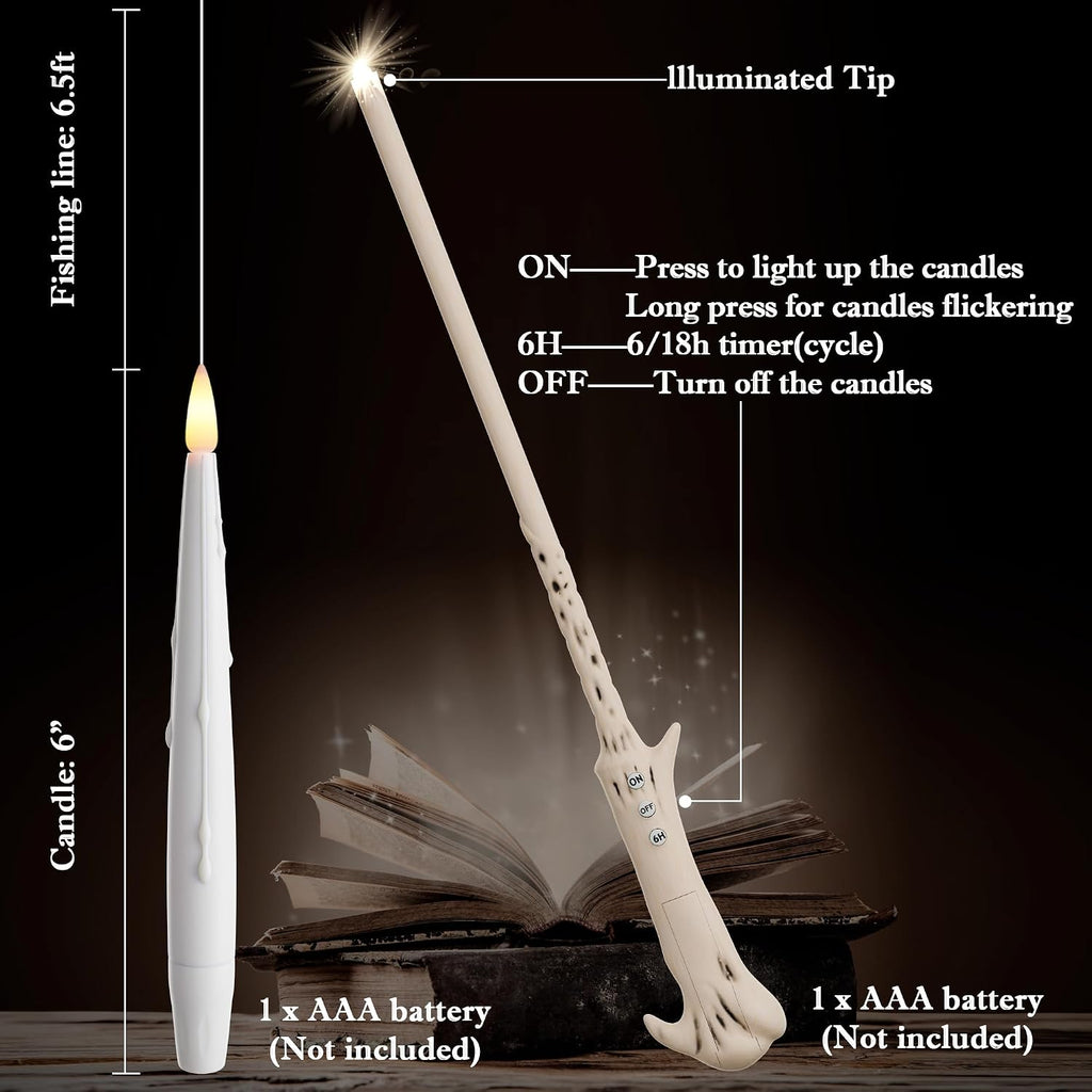 JOIONE Floating Candles with Wand, 12Pcs White Hanging Candle for Halloween