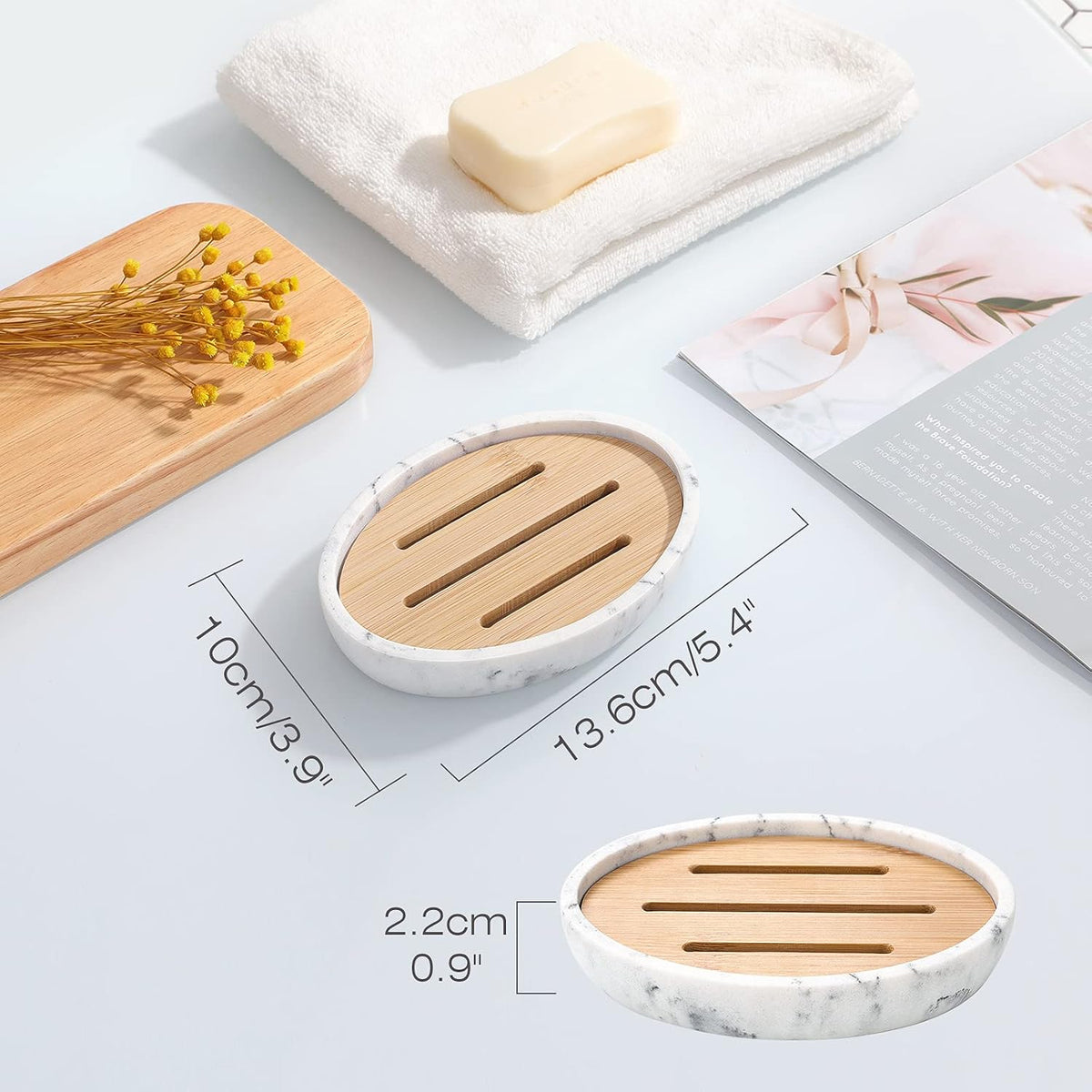 Luxspire Bamboo Soap Dish, Holder for Bathroom& countertop, Gravel White