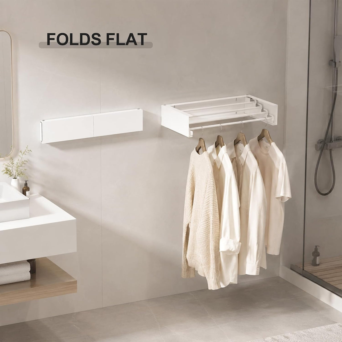 RFOUO Wall Mounted Clothes Drying Rack,White 19.7",