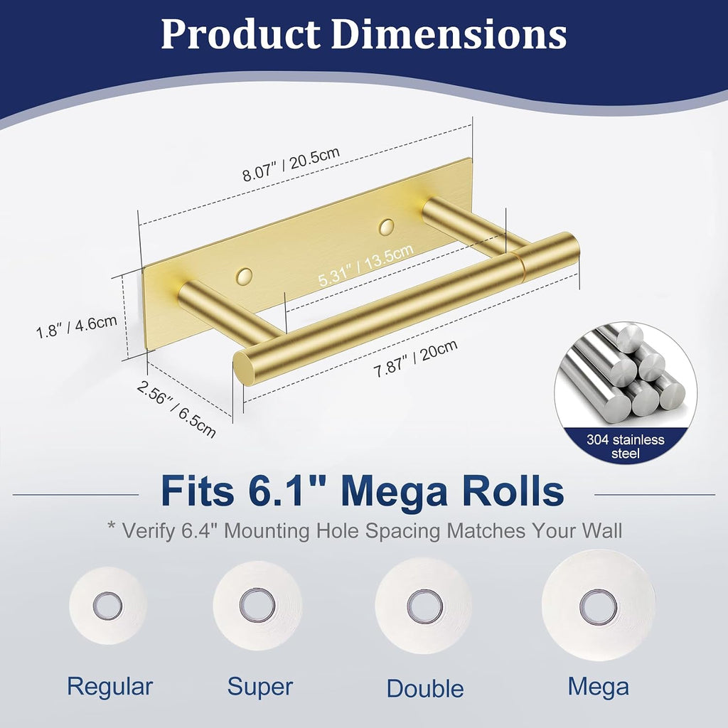 Lairuier Brushed Gold Toilet Paper Holder, Adhesive or Screw Wall Mount