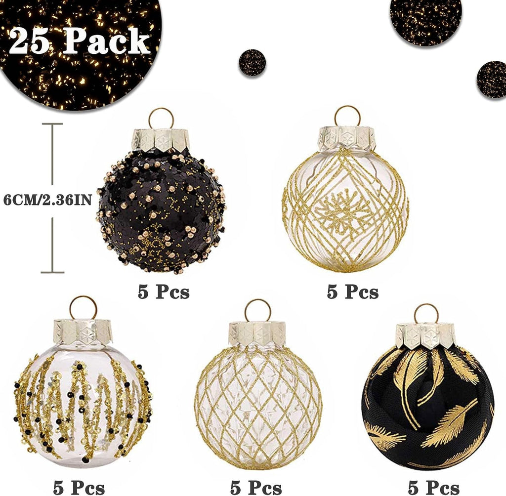 2.36"/60mm Christmas Ornaments Set, 25 PCS Shatterproof Christmas Tree Decor Set, Hanging Plastic Xmas Balls for Home, Holiday, Wedding, Xmas Hanging Decortions (Black Gold)