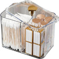 1 Pack 3-Section Clear Qtip Holder with Dustproof Lid, Bathroom Cotton Ball and Qtip Organizer, Cotton Swab Container for Vanity Canisters Jars for Countertop Storage and Organization (Clear-White)