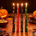 10-Inch Halloween Taper Candle Set of 4,Pumpkin Skeleton & Bat Prints, Spider Web Spooky Dinner Candles, Gift for Festive Halloween Day Decoration