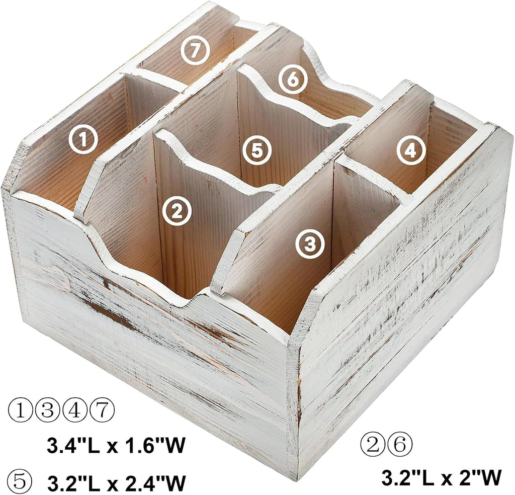 yarlung Vintage Rotating Remote Control Holder, Shabby Chic White Wooden Office Supplies Organizer 7 Compartments, 360° Rotation Multipurpose Storage Caddy for Pens, Art Supplies, TV Media