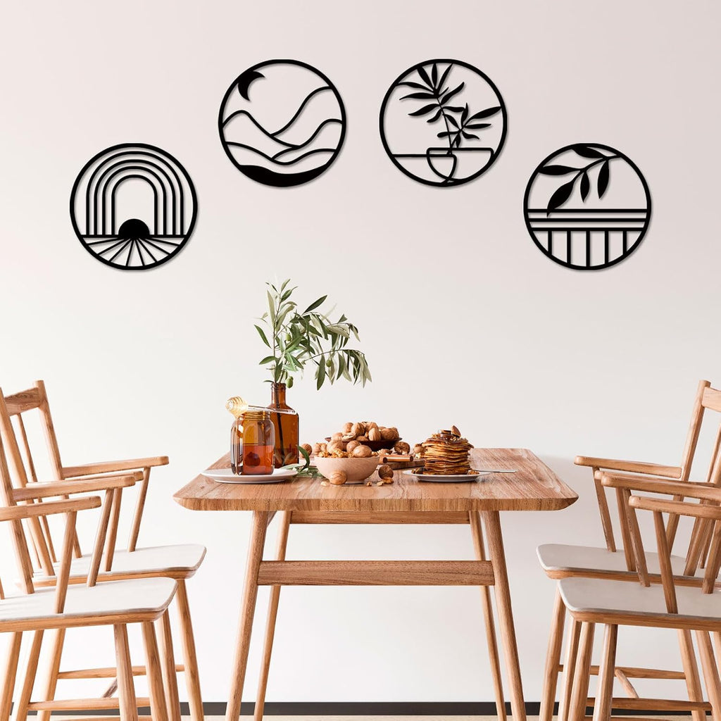 FANTAART 4 Piece Boho Metal Wall Art Black Minimalist Decor