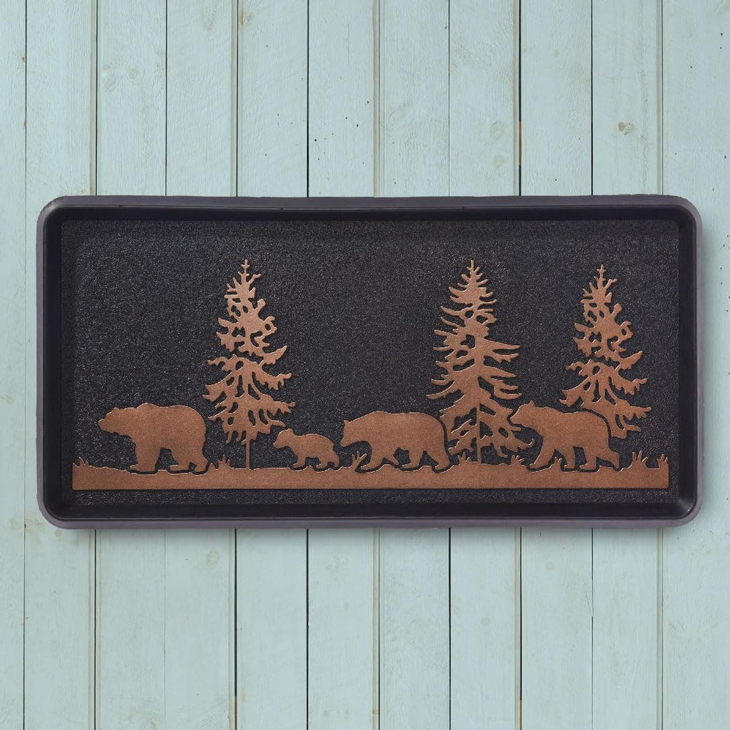 HF by LT Bears Rubber Boot Tray, 32 x 16 inches, One-Piece Seamless Construction, Durable Vulcanized Rubber, Year Round Use Indoors/Outdoors, Black with Brushed Copper