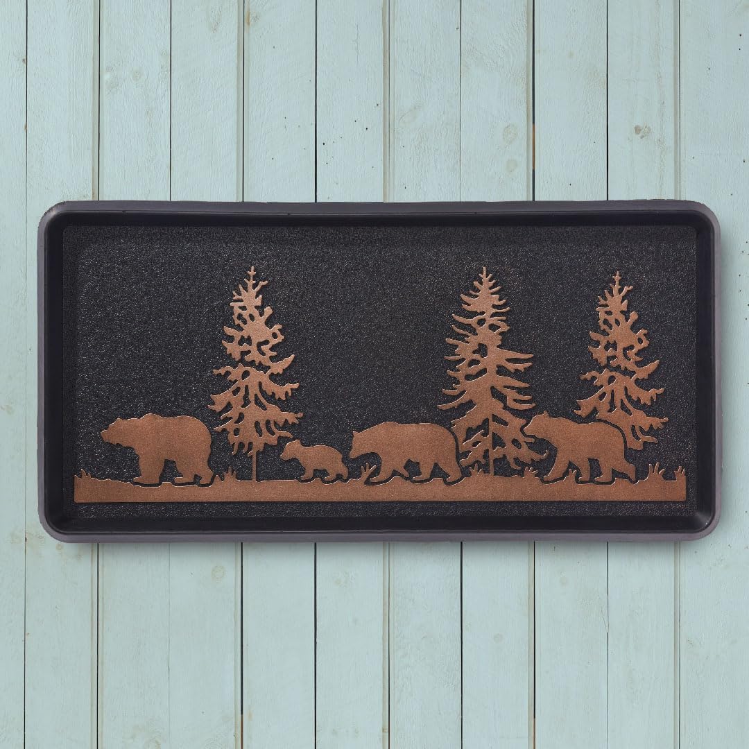 HF by LT Bears Rubber Boot Tray, 32 x 16 inches, One-Piece Seamless Construction, Durable Vulcanized Rubber, Year Round Use Indoors/Outdoors, Black with Brushed Copper