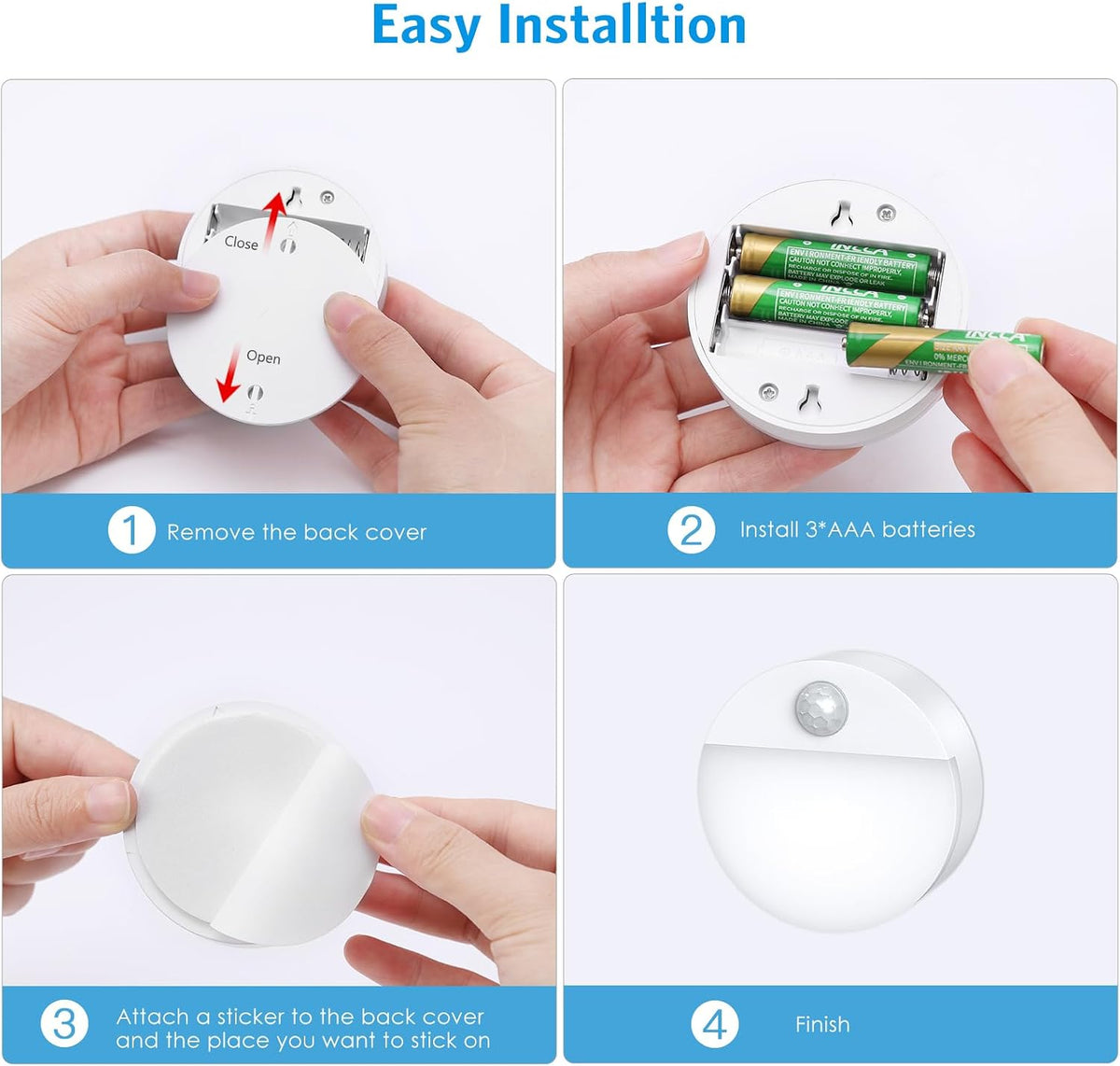 AMIR Upgraded Mini Motion Sensor Light Battery-Powered, Cordless Stick-on LED Night Light, Wall Light, Closet Lights, Safe Lights for Stairs, Hallway, Bathroom, Kitchen, Cabinet (Pack of 6 - White)
