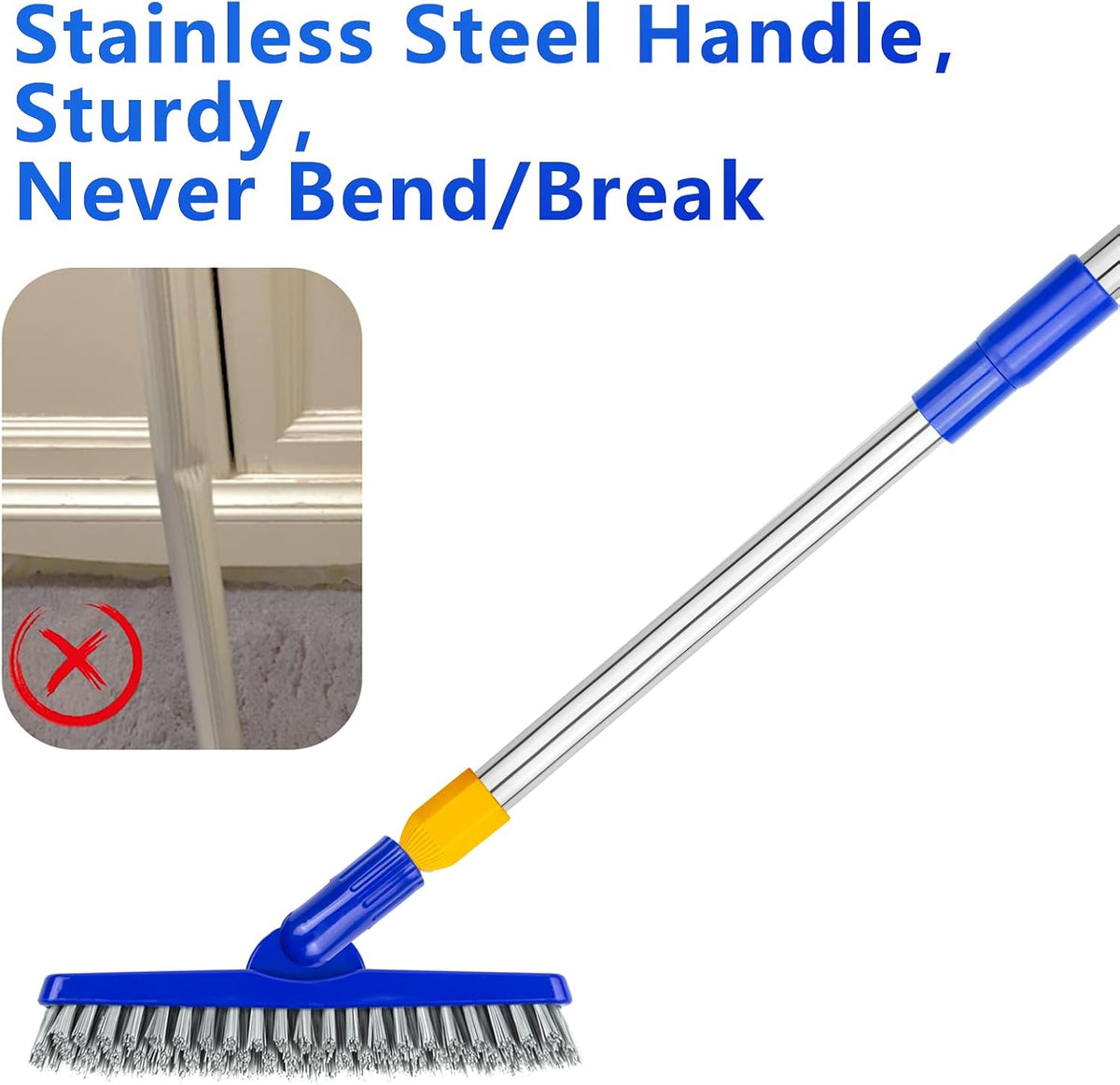 12" Wide Floor Scrub and Grout Brush Set With Long Extendable Handle - Stiff Bristle Heavy Duty Cleaner for Tile, Deck, Garage, Kitchen, Bathroom