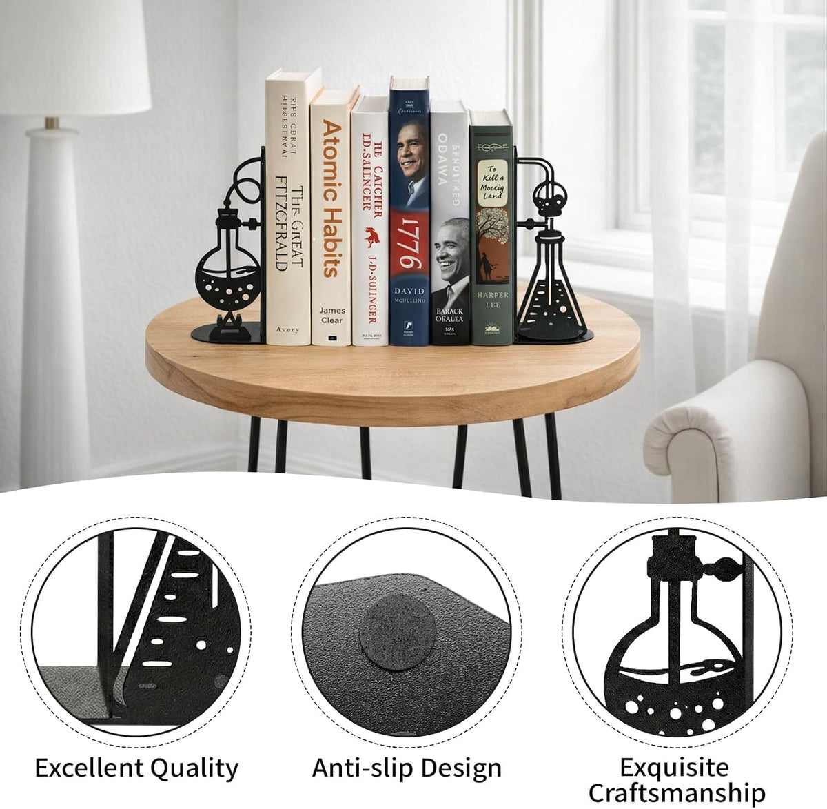 Chemistry Metal Bookends Decor for Chemistry Classroom Laboratory Bookshelf