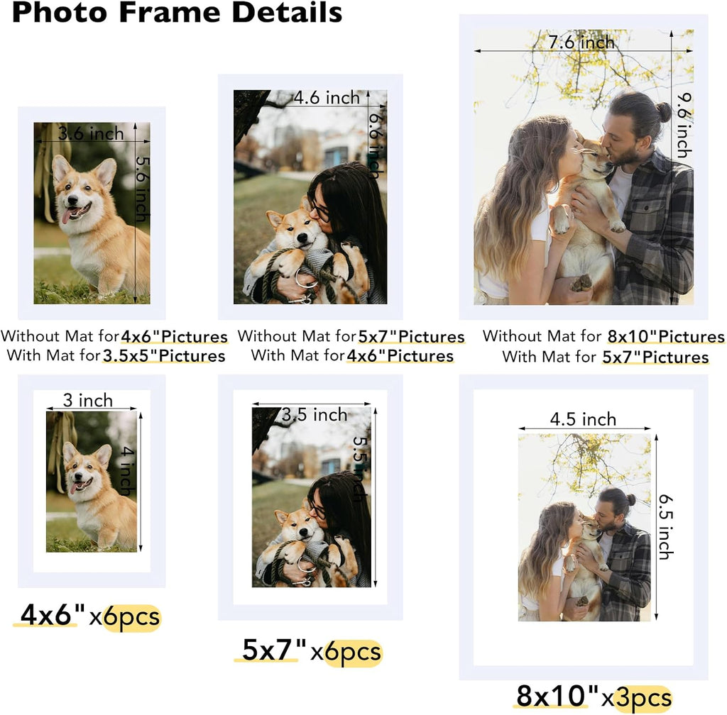 JCJMY 15 Pack Picture Frames Collage Wall Decor for Wall Hanging or Tabletop, Gallery Wall Frame Set for Family, Multi Sizes Photo Frames Collage Including 3Pcs 8x10, 6Pcs 5x7, 6Pcs 4x6, White