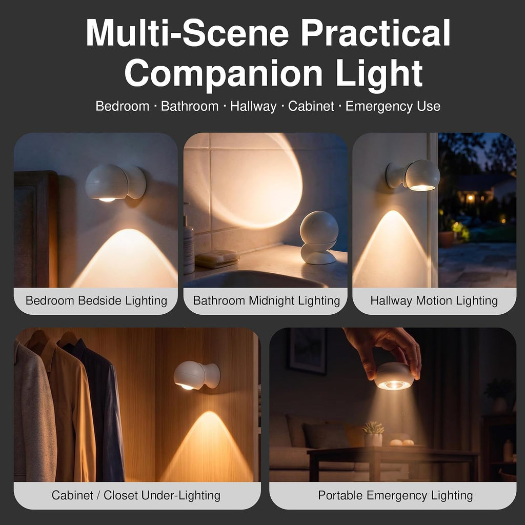 Rechargeable Night Light with Motion Sensor, 1200mAh+AAA Battery Dual-Use, Dimmable 3-Color Temperatures, 360° Magnetic Detachable Night Light for Hallway Bathroom Bedroom Stairs Closet