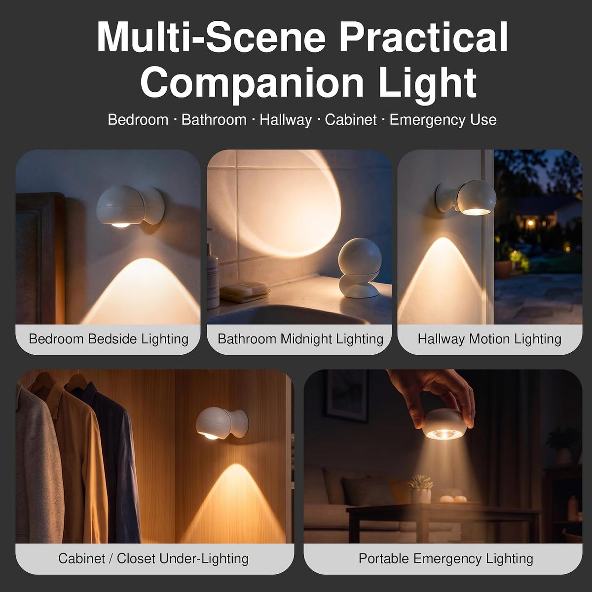 Rechargeable Night Light with Motion Sensor, 1200mAh+AAA Battery Dual-Use, Dimmable 3-Color Temperatures, 360° Magnetic Detachable Night Light for Hallway Bathroom Bedroom Stairs Closet