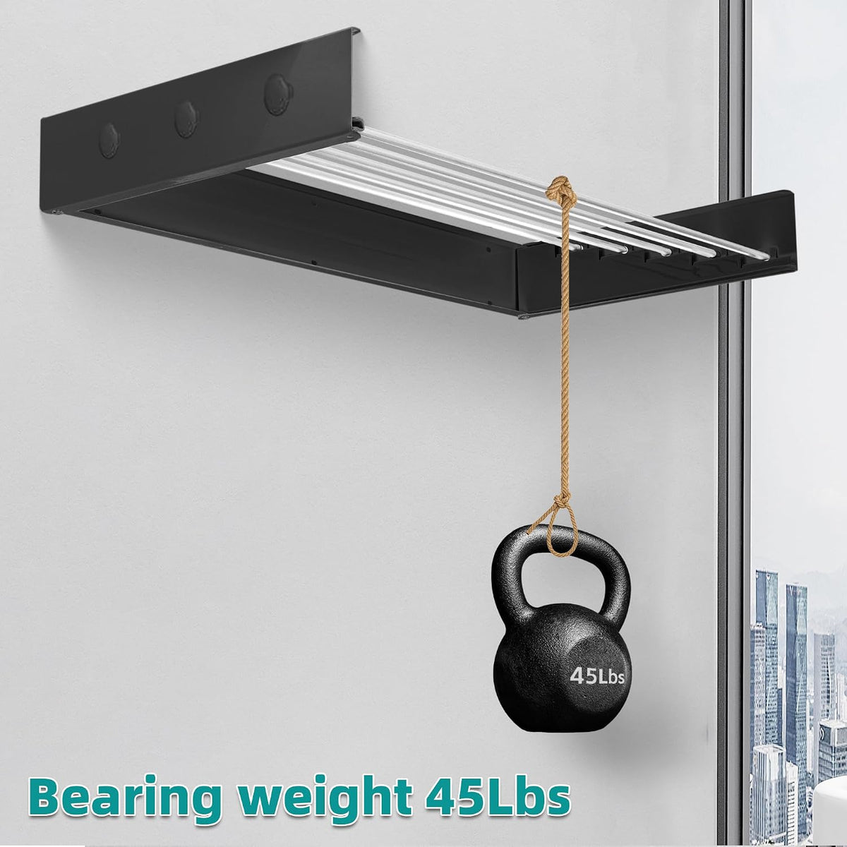Laundry Drying Rack Collapsible, Wall Mounted, The Surface has Hooks (Black-31.5")