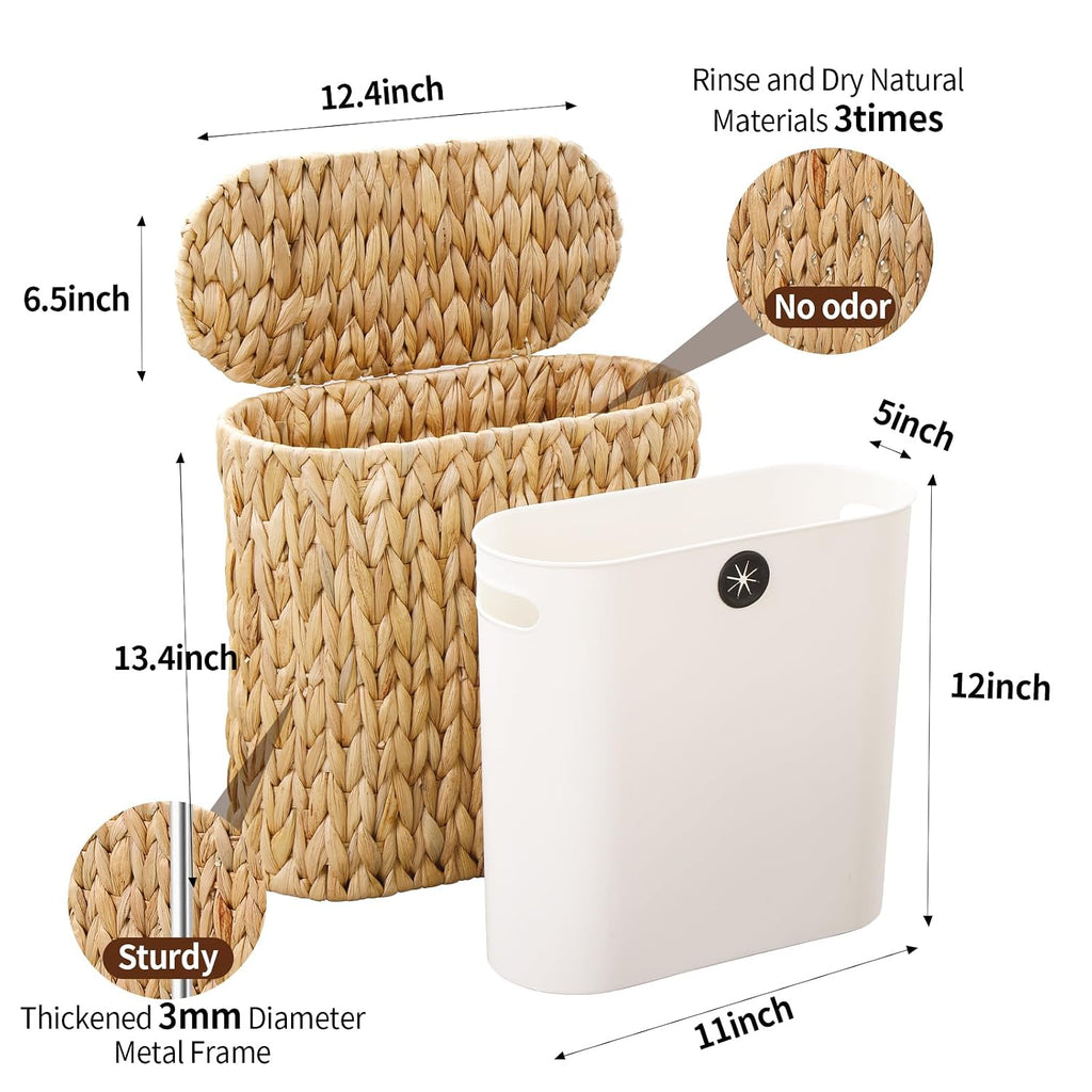 Coeusy 3 Gallon Wicker Trash Can,Small Bathroom Trash Can with Lid,Natural