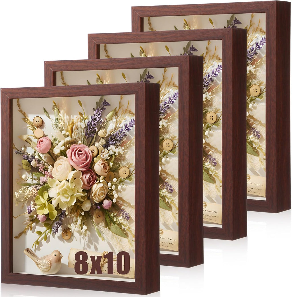 4 Pack 8x10 Shadow Box Frames, Walnut Display Case with Felt Back