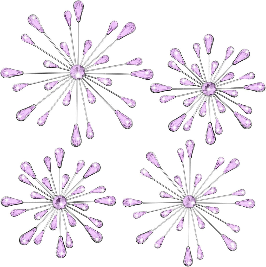 Hicarer 4 Pcs Starburst Wall Decor, Bling Metal Wall Art, Purple