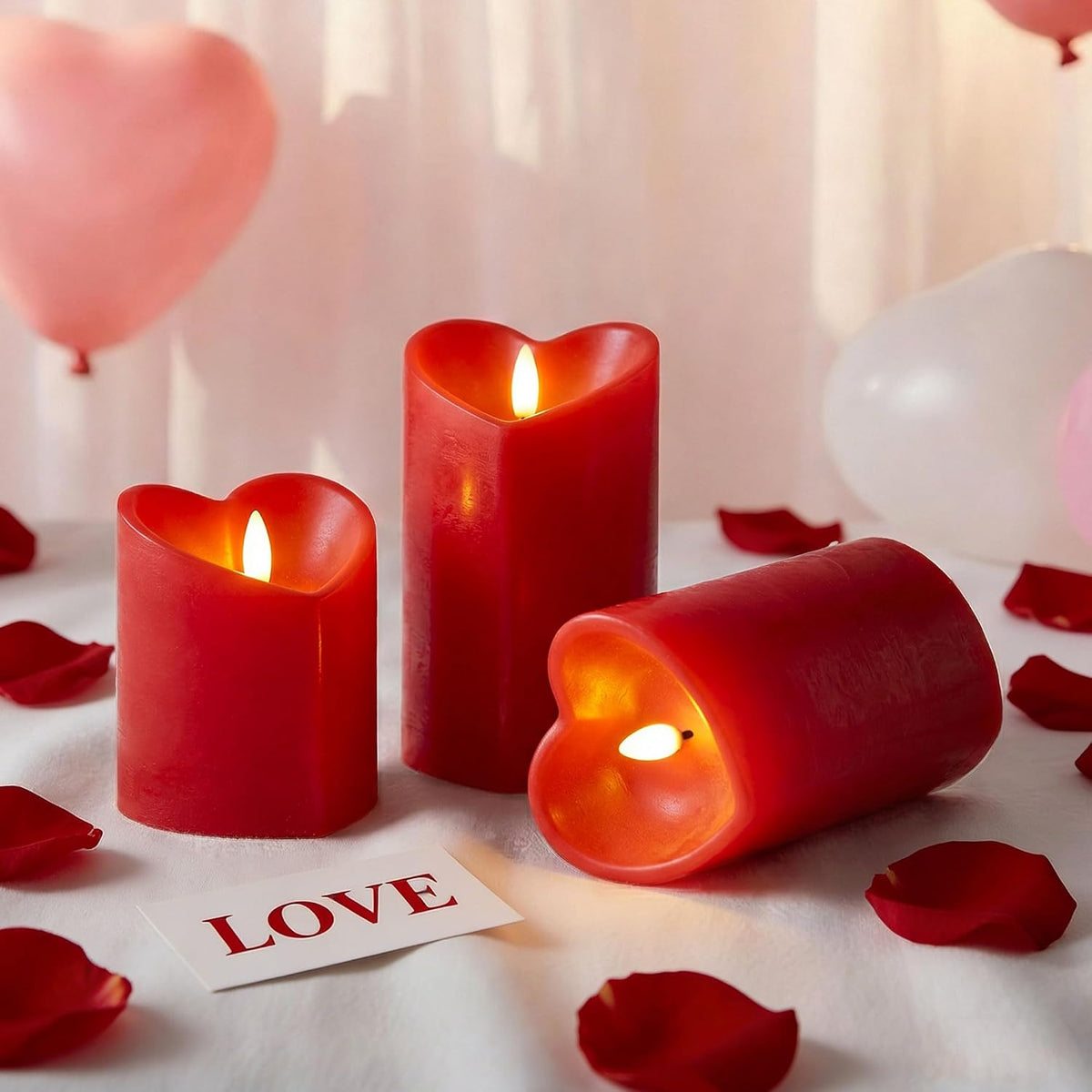 Valentines Day Flameless Candles with Remote, Heart Shaped LED Candles