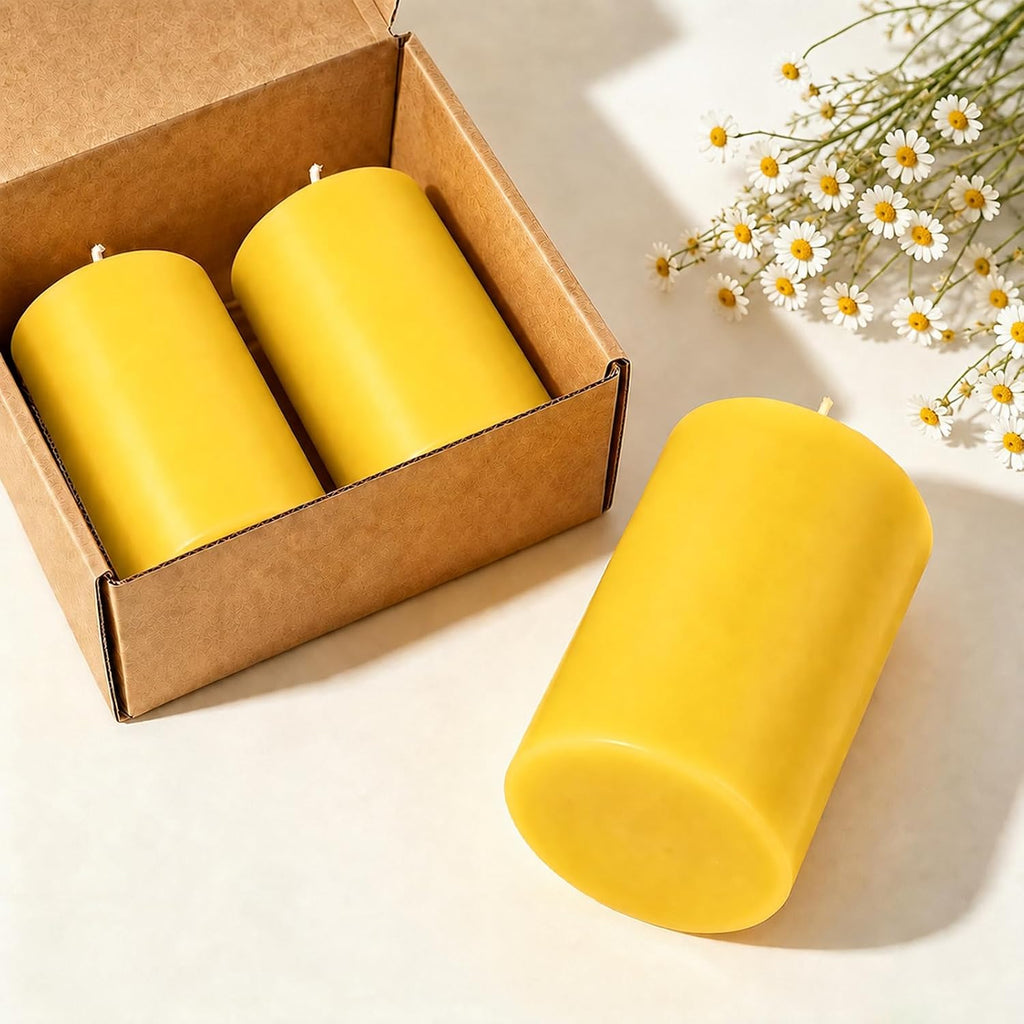 Beeswax Pillar Candles Bulk,Non-Toxic, 3X 4inch 1 Packs 60 Hours