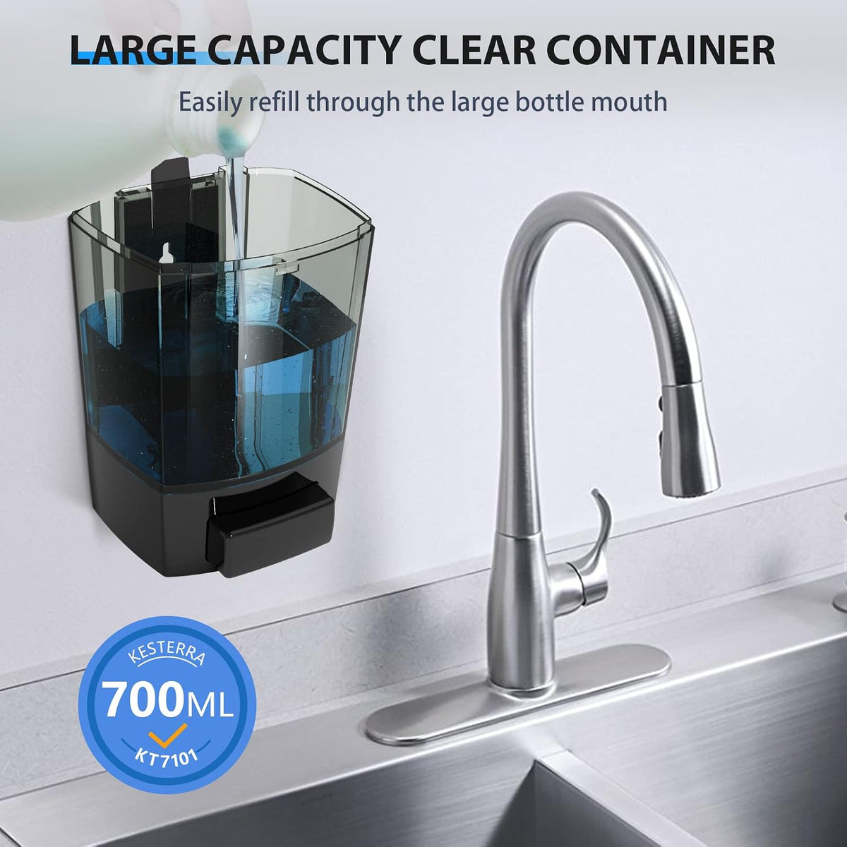 Manual Soap Dispenser, 23.7oz/700ml Wall Mount Soap Dispenser, Large Capacity Kitchen Bathroom Hand Soap Pump, Commercial Refillable Shampoo Shower Gel Lotion Dispenser, Black