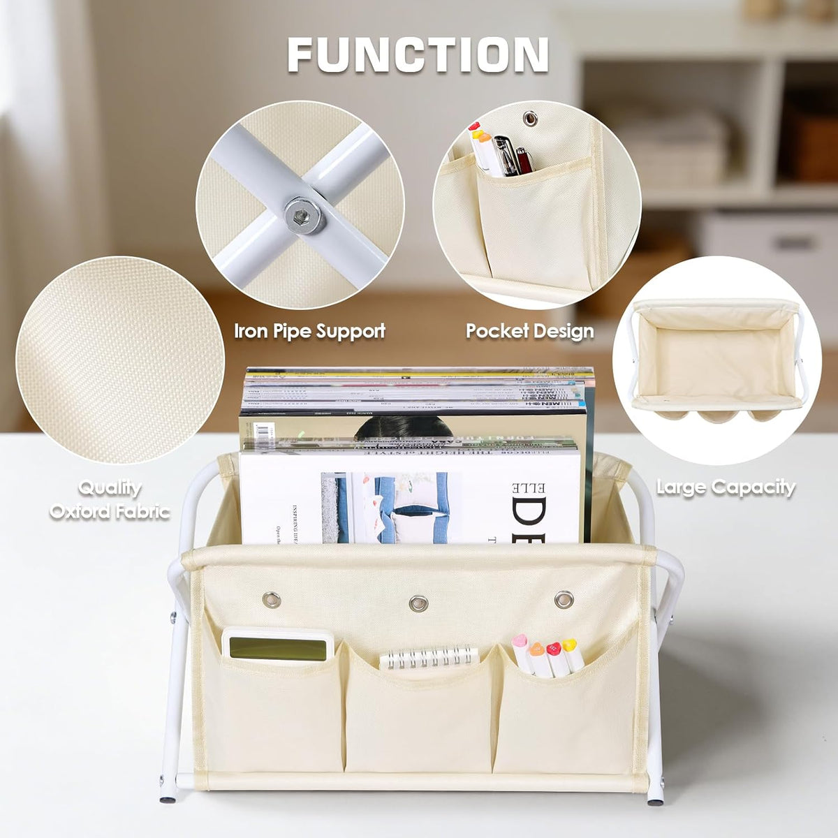 KEEGH Magazine Holder, Installation-Free Magazine Basket with 3 Pockets