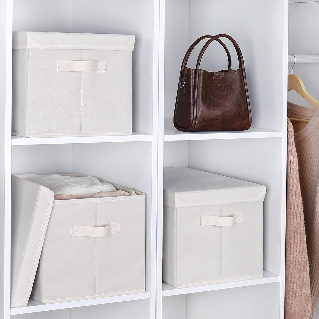 WUIKE Fabric Storage Bins with Lids, Beige, Extra Large, 3-Pack