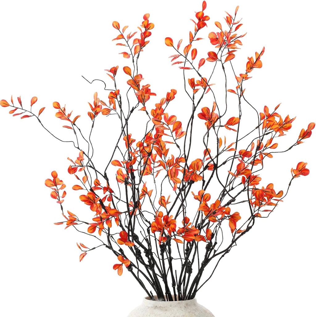 Suncalla 12 Pcs Artificial Ficus Branches Faux Eucalyptus Stems 35.5 Inch Fake Long Stems Plant for Vase Filler Fall Tables Home Shop Office Garden Wedding Party Decoration (Red)