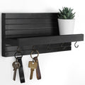 Lwenki Decorative Key Holder for Wall with Shelf, Entryway Shelf with Hooks Holds Leashes, Jackets and Glasses – Sturdy Wood Keyholder Entrance Hanger with Mounting Hardware (Black, Medium)