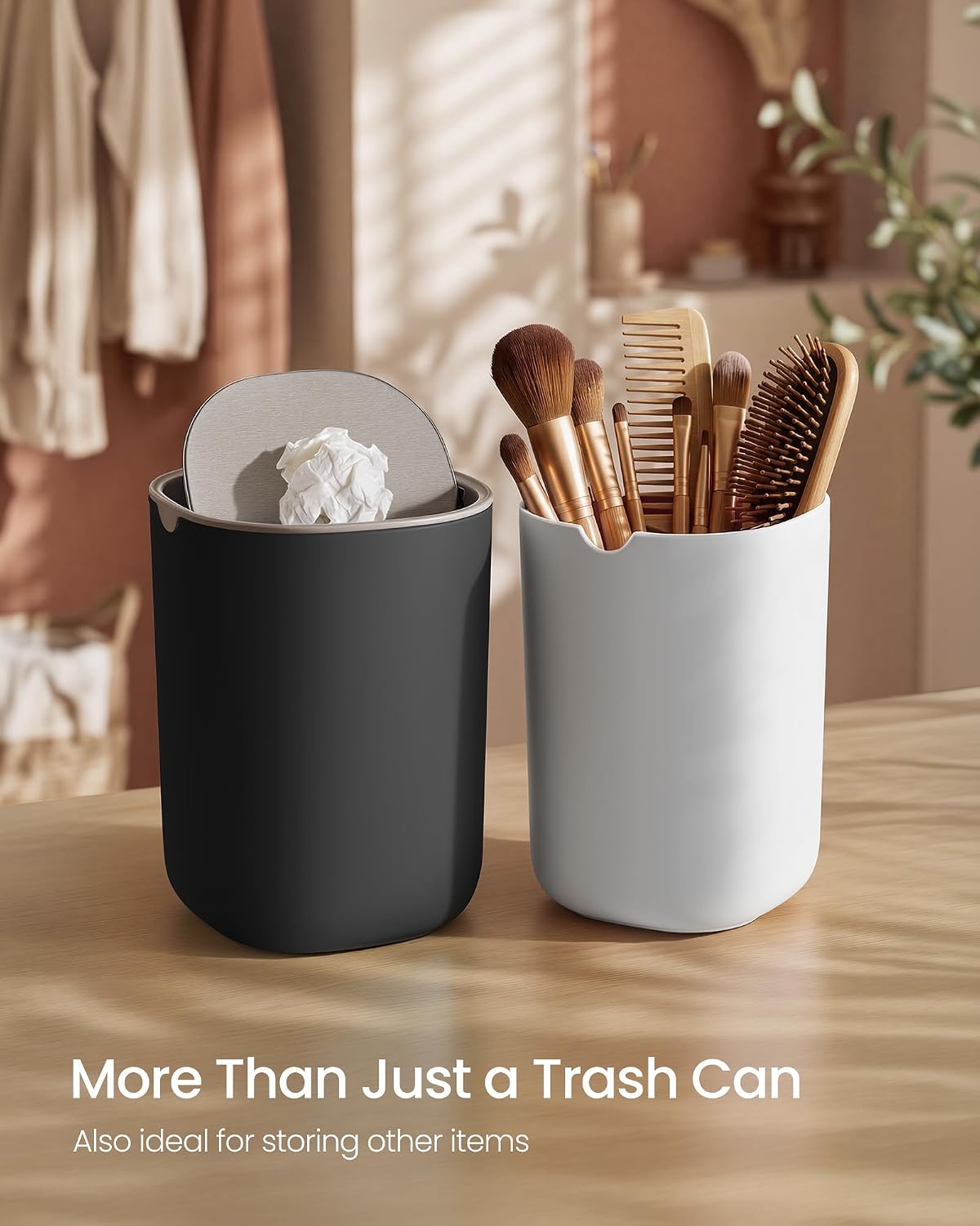 SONGMICS Mini Desk Trash Can, Round, Stainless Steel Swing Lid, 0.7 Gal.