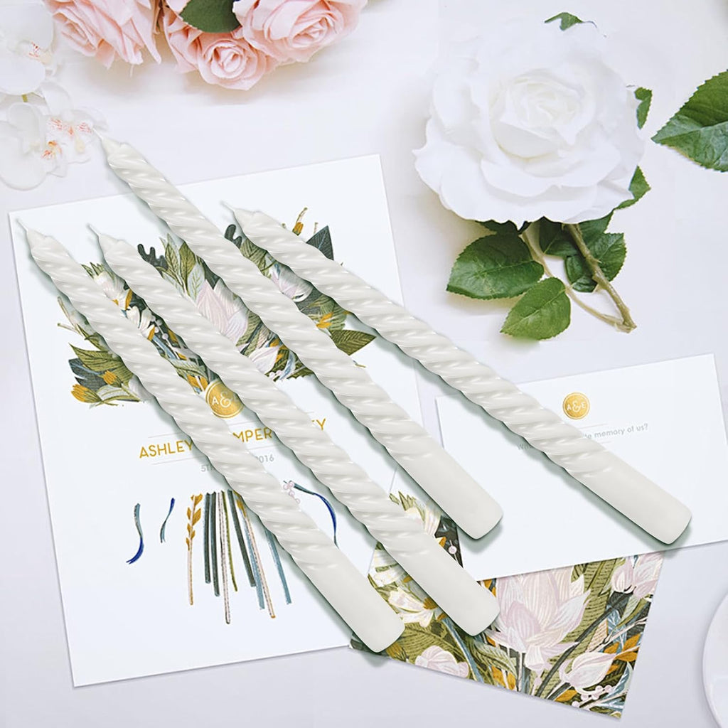 Tobeape 10" White Spiral Taper Candle Sticks 4 Pack, Unscented & Dripless